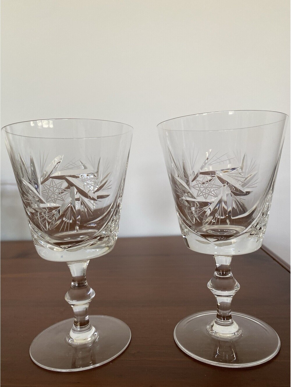 VTG Ajka Crystal Csopak Style Pinwheel Pattern Stemmed Wine Glass 6"H Set of 2
